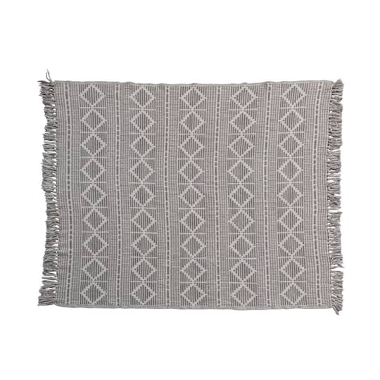 Hello Honey® Gray Recycled Cotton Jacquard Throw Blanket with Fringe